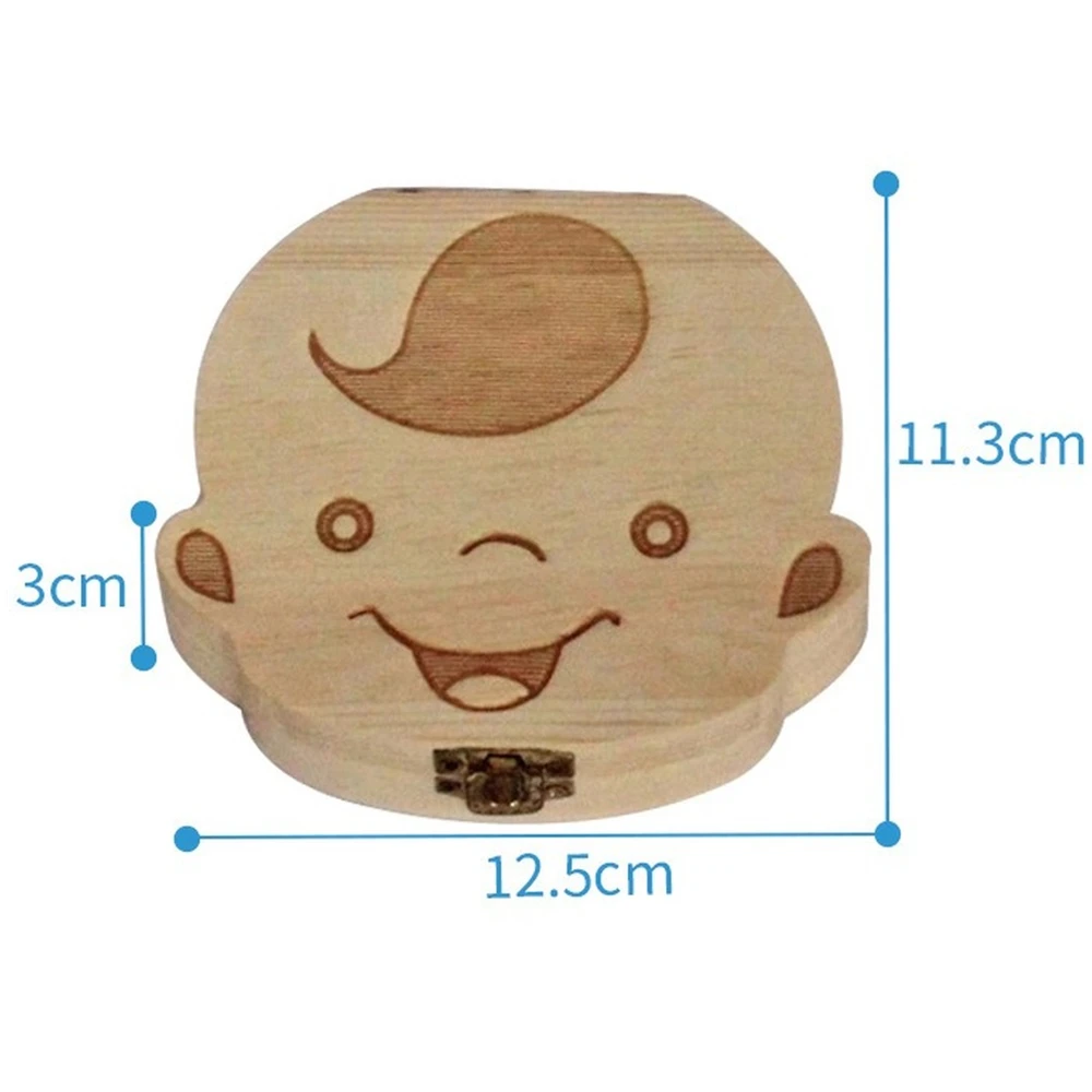 Wooden Baby Kids Tooth Storage Box English/Spanish/French/Russian/Italian Teeth Umbilical Lanugo Organizer Gift Keepsakes Save