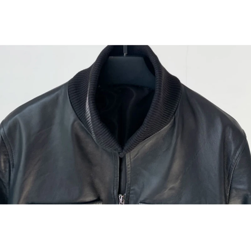 2025 Fall New Sheepskin Moto & Biker Short Jackets Casual Stand Collar Elastic Waist Female Black Slim Real Leather Jackets Coat