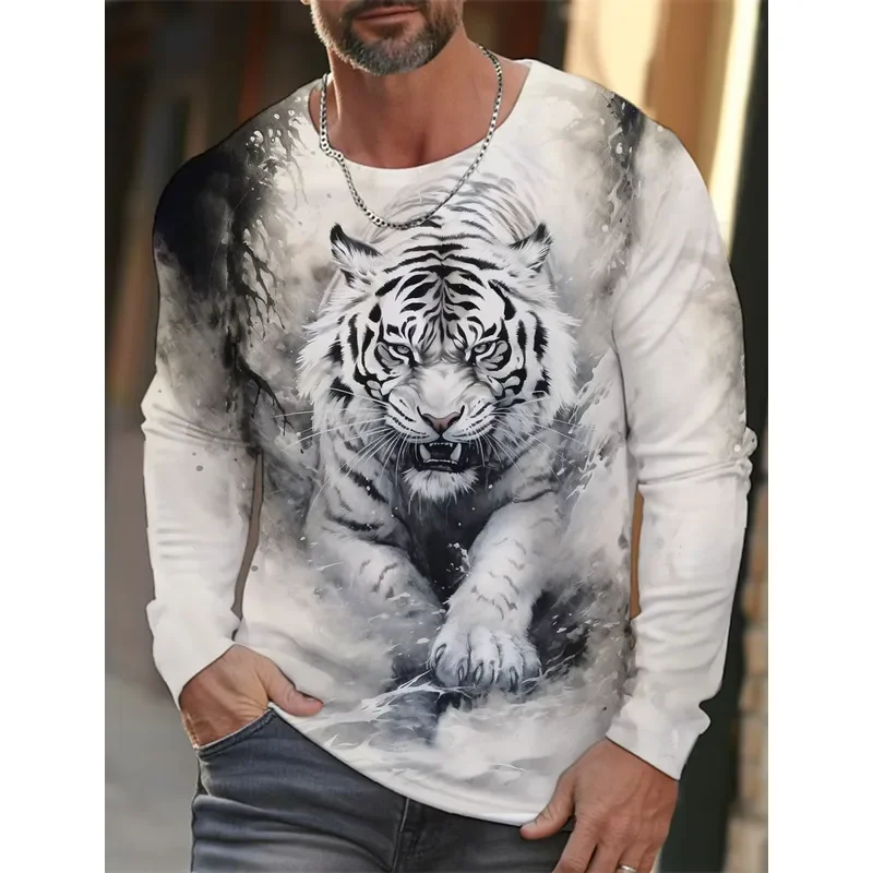 3D Print Casual Long Sleeve 2026 New Tiger Print Pullover Autumn Winter Men Round Neck Sweatshirt Streetwear Harajuku Fashion