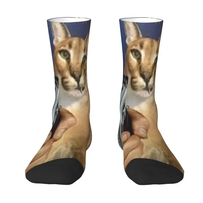 Big Floppa Gangsta Cat Dress Socks for Men Women Warm Fashion Crew Socks