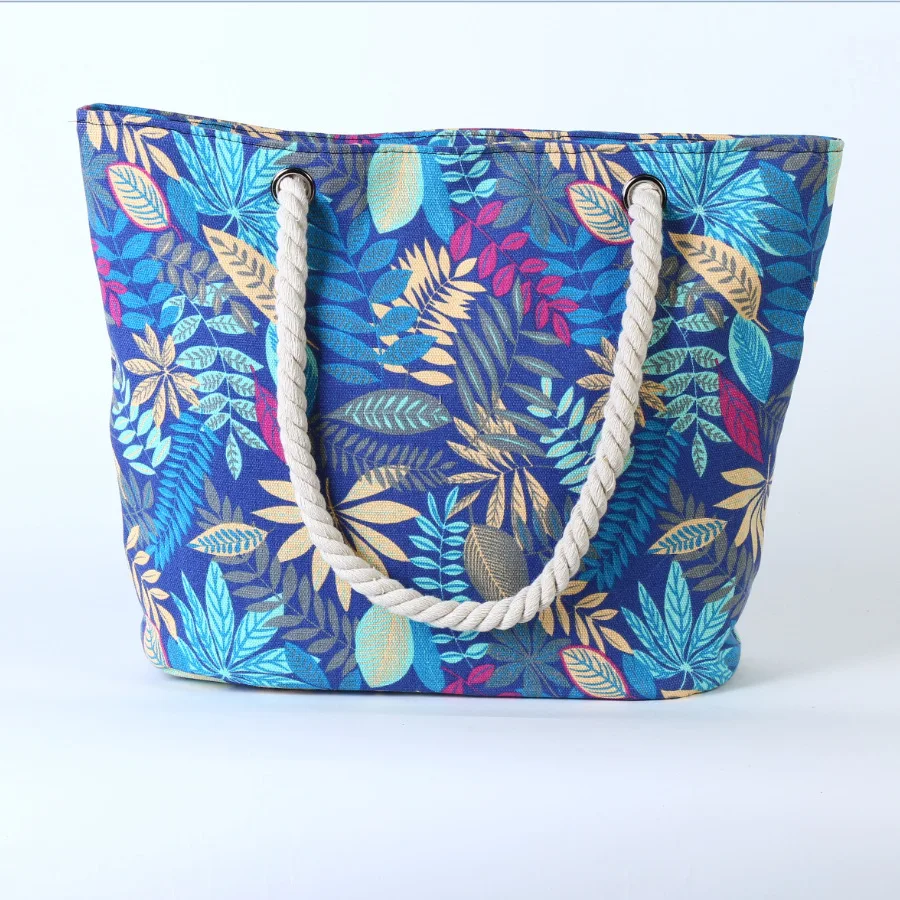 Bolso de mano de lona con estampado de flores para mujer, bolsa de hombro a rayas de gran tamaño, informal, de viaje, para playa, Verano