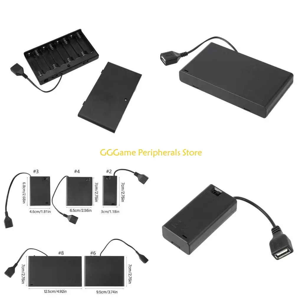 

U55B AA Battery Box 2/3/4/6/8 Slot AA Battery Storage Case with Cover Switches and USB Female Slot Battery Case