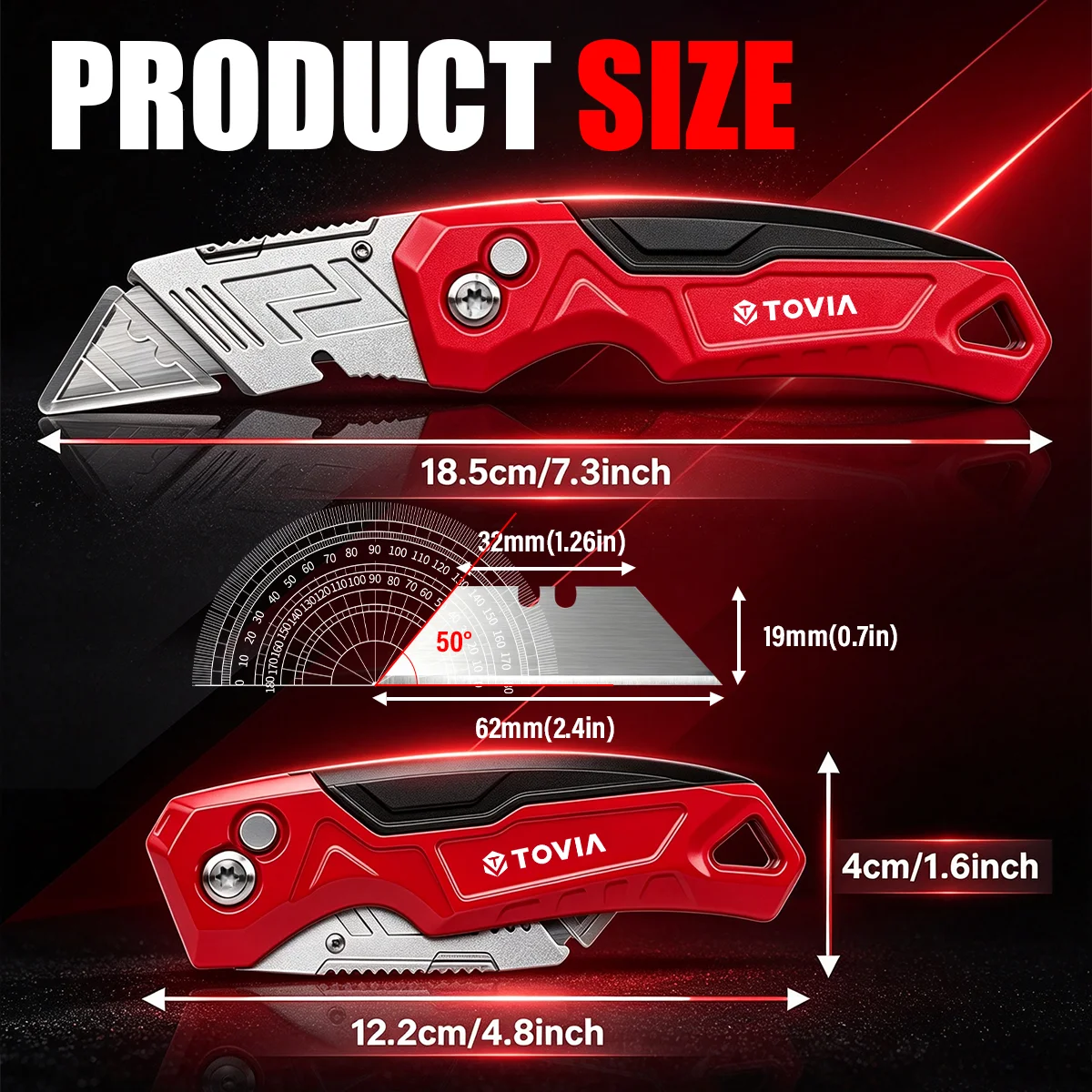 Portable Folding Utility Knife Sharp Box Cutter with Non-Slip Handle Built-in Blade Storage for Home Office Warehouse Use