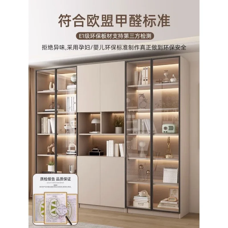 N8 bookcase household living room with glass door integrated whole wall modern luxury lockers solid wood bookcase display