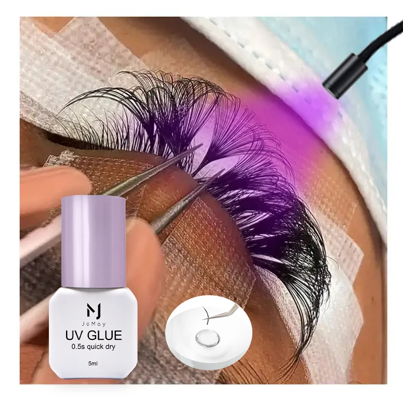 Cola para cílios uv super rápida, velocidade até 0,5s, luz uv, cura rápida para extensão de cílios, adesivo transparente