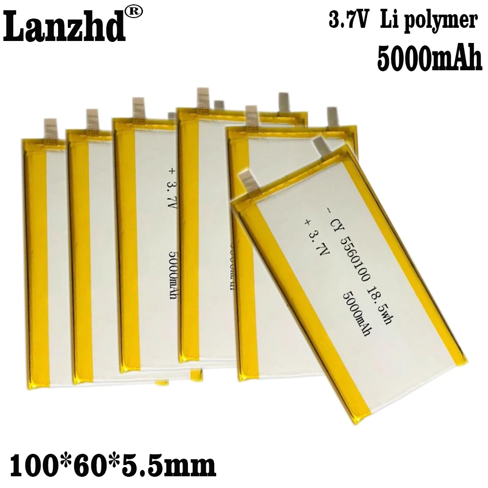 1-12Pcs  Li 3.7V 5560100 5565113 5000mAh Li polymer lithium battery is suitable for LED TOY mobile power supply with cable