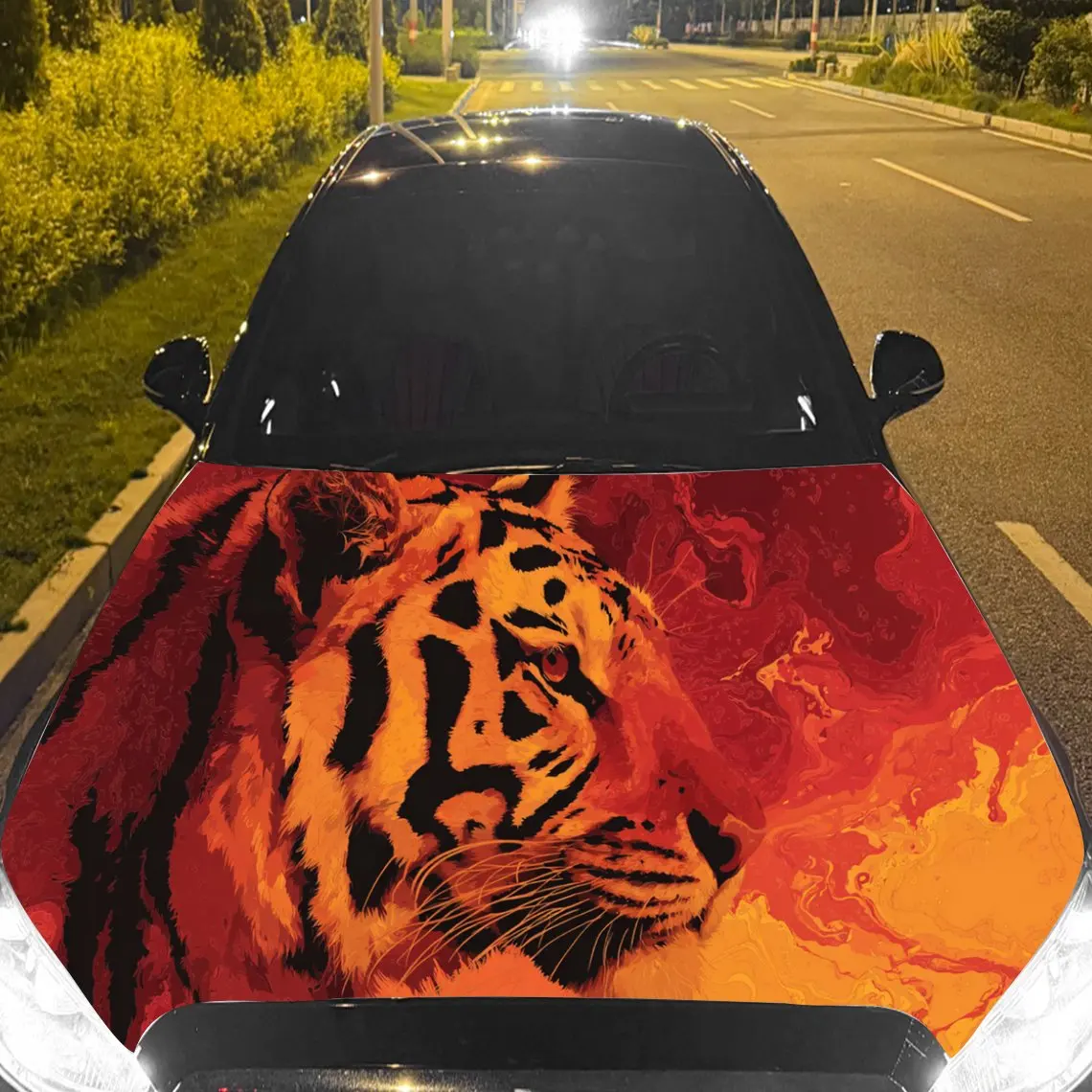

Car Decal Tiger with Fiery Gradient Artistic Background & Ferocious-Powerful Aesthetic Car Hood Sticker, Waterproof Self - Adhes
