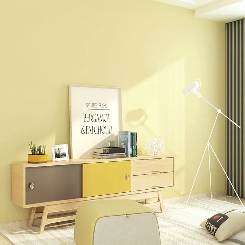 Goose yellow wallpaper pure pigment color living room bedroom dining room contemporary and contracted Nordic warm yellow