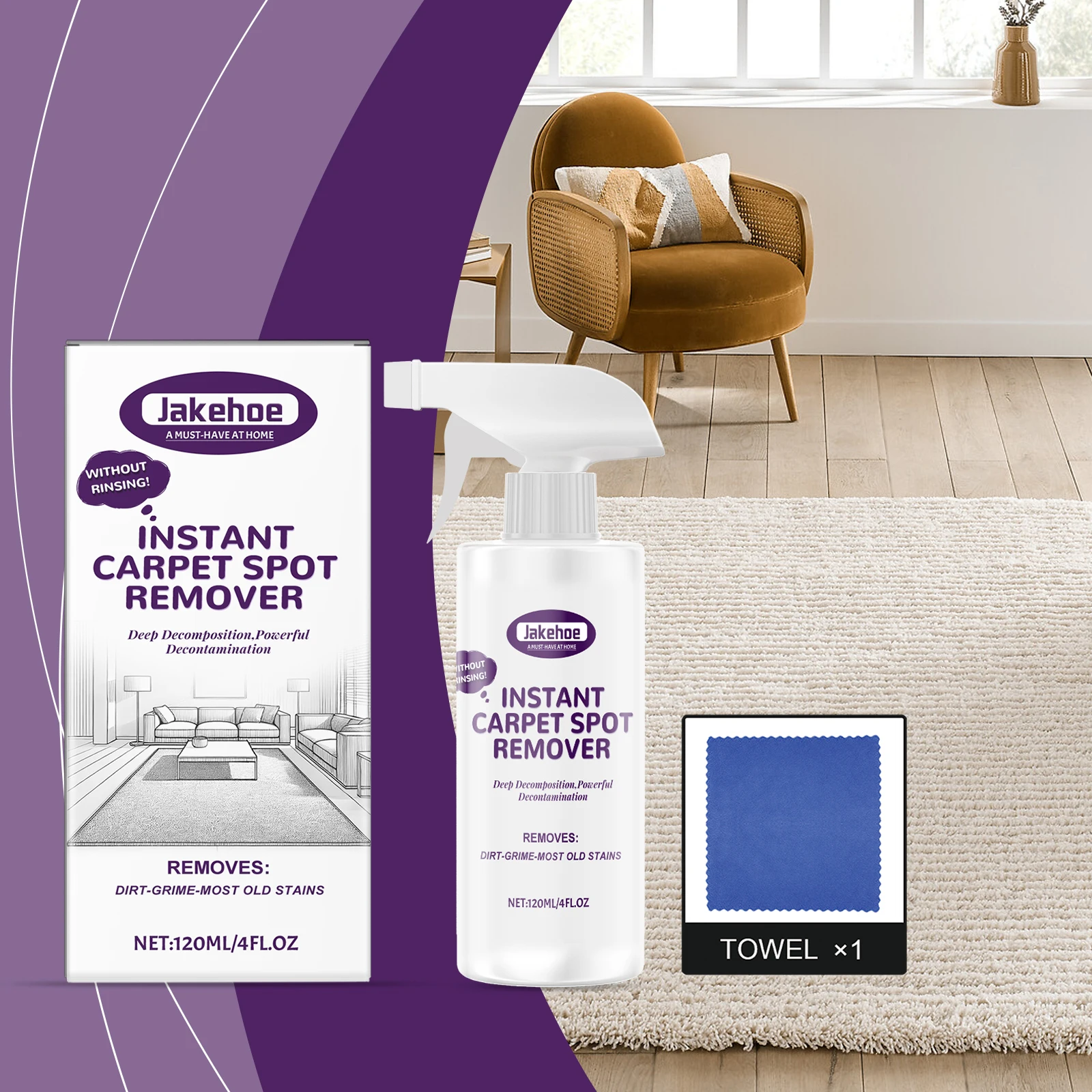 

Jakehoe Carpet Cleaner, Cleaning Carpet Fabrics Oil Stains Daily Household Cleaner