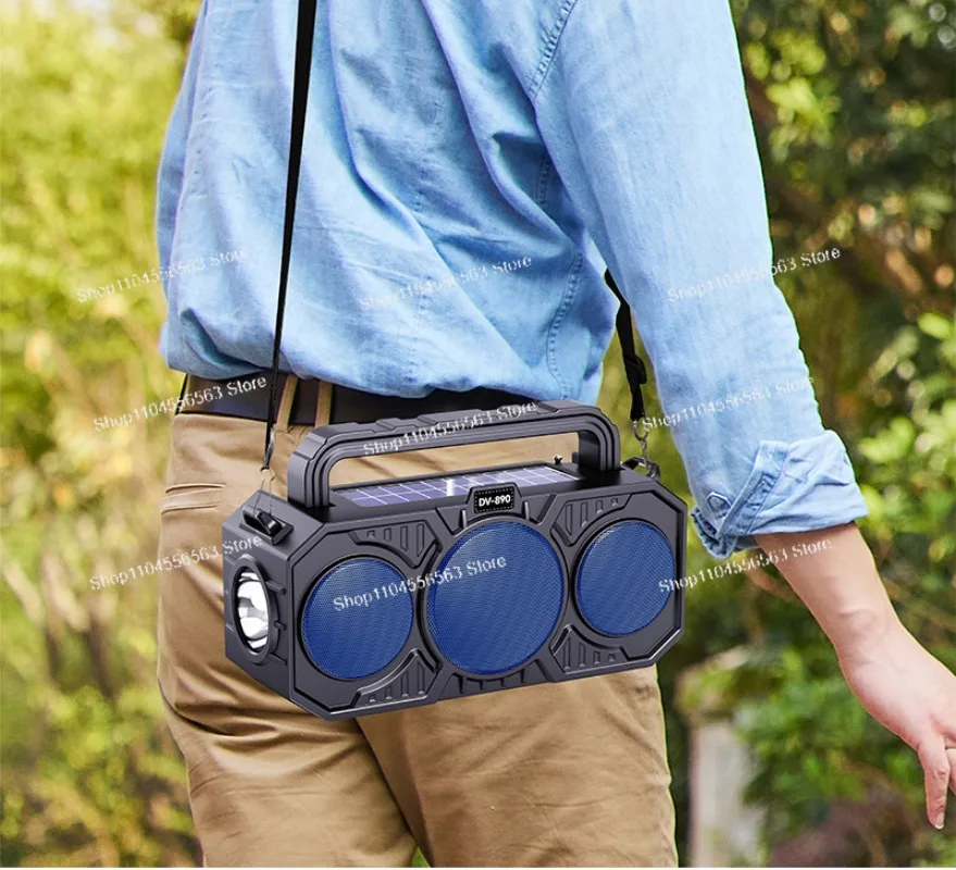 مكبر صوت بلوتوث لاسلكي خارجي، طاقة شمسية مزدوجة، مع مصباح يدوي، بطاقة، مشغل ستيريو
