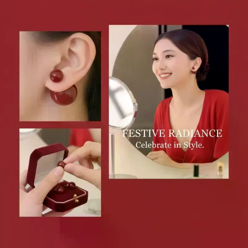 Imitation Pearl Earrings Exquisite Red Half Circle 1 Pair Shiny Decor Jewelry for Prom Banquet Daily Casual Wear