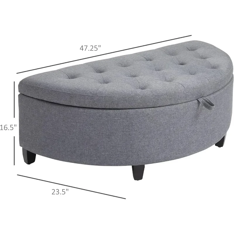 Storage Ottoman, Upholstered Button Tufted Storage Bench with Lift Lid and Wood Legs, for Living Room, Entryway, Gray