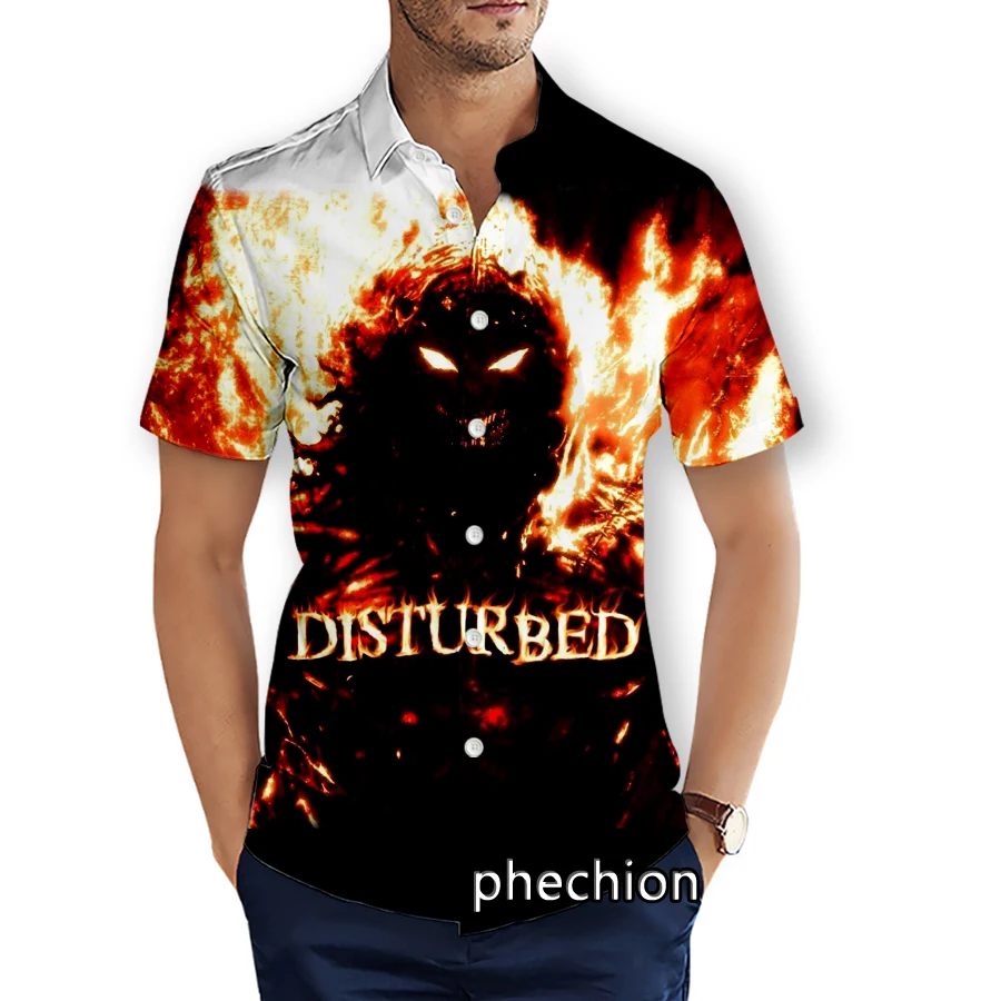 

phechion Summer Mens Short Sleeve Beach Shirts Disturbed Rock Band 3D Printed Casual Shirts Fashion Streetwear Men Tops X34