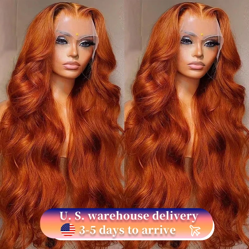 30 34 Zoll Orange Ingwer HD Lace Front Perücken 13x6 Körperwelle Echthaar Farbige leimlose Lace Frontal Perücken Vorgezupfte Verschlussperücke