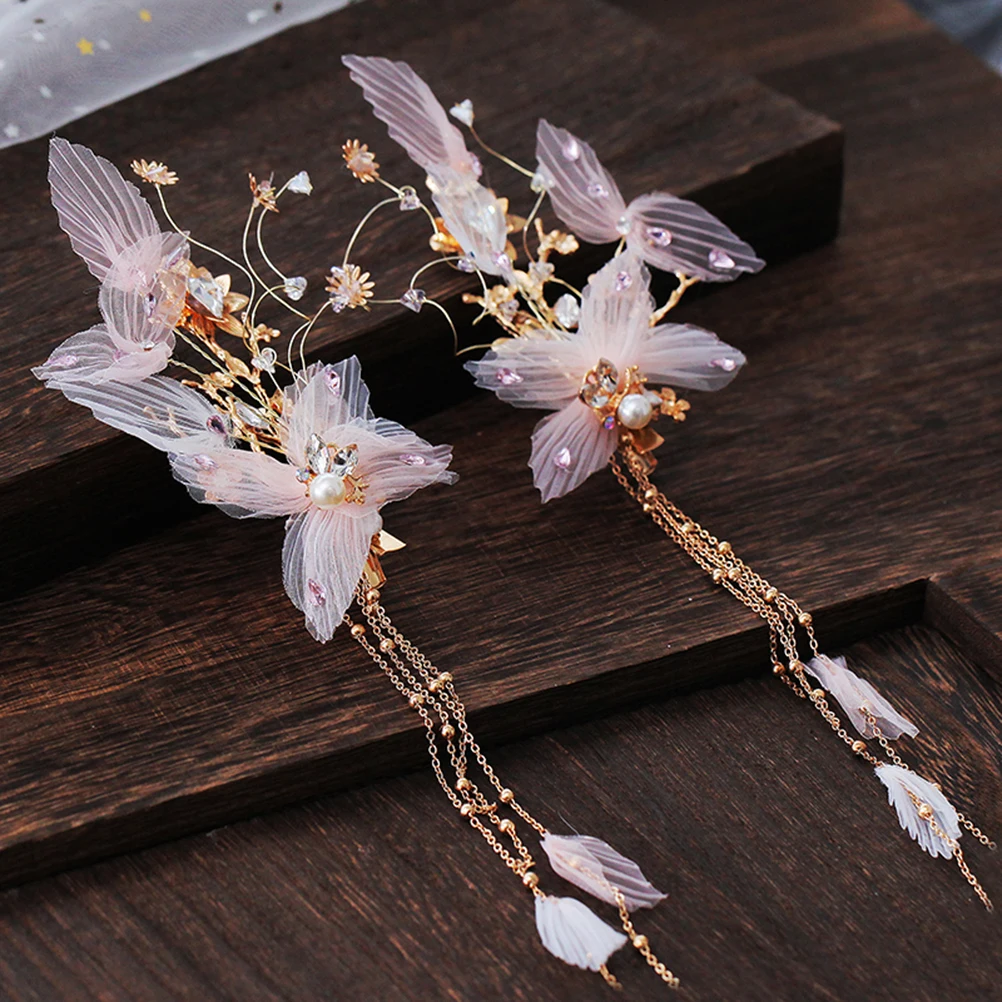 

Elegant Hair Accessories Earrings Set Crystal Flower Bridal Barrettes Ornaments Wedding Hairpins Suitable Bride Bridesmaid Gift