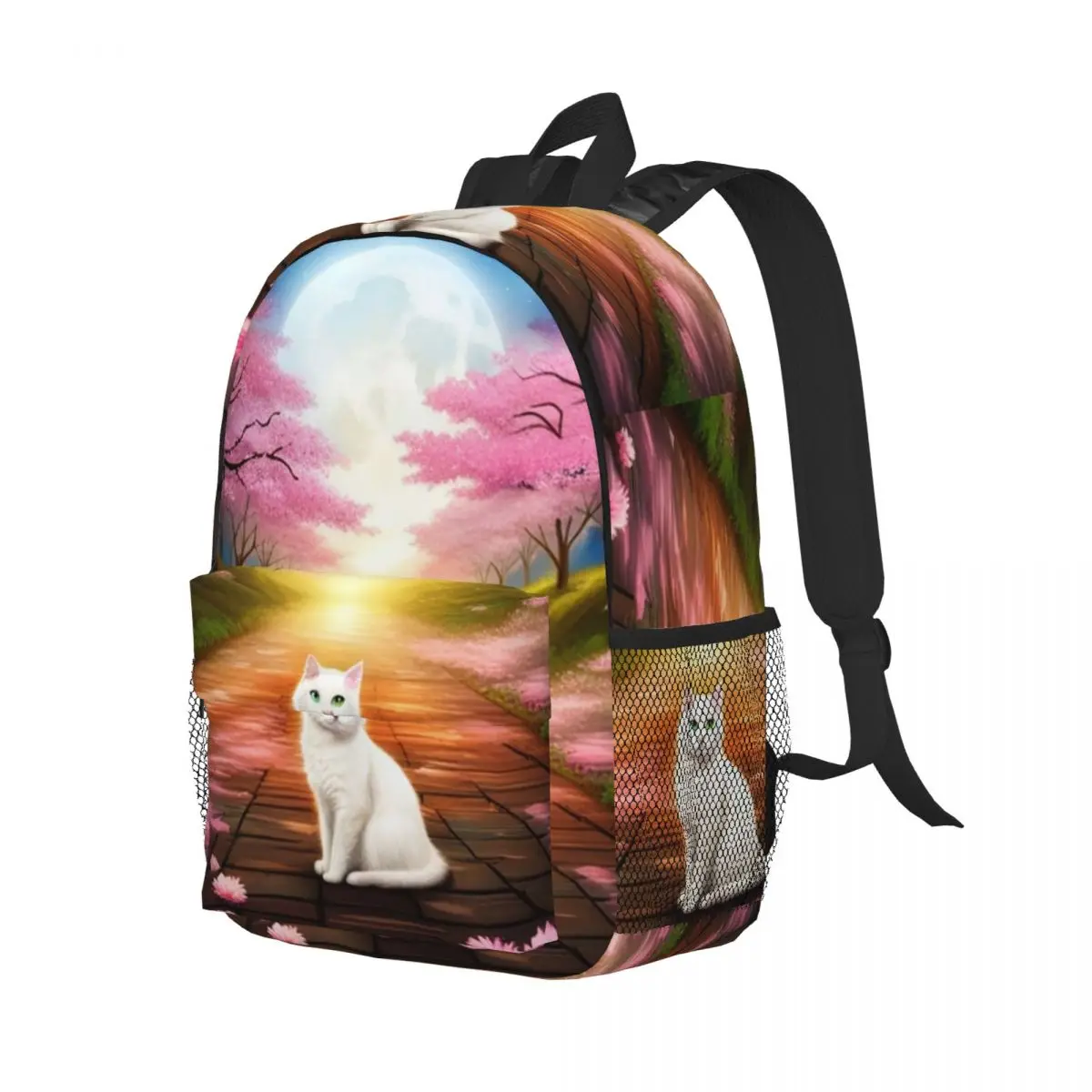 

Cat Sakura Japan Backpack Student Boys Girls BookBag Kids School Bag Laptop Shoulder Bags for Men Women
