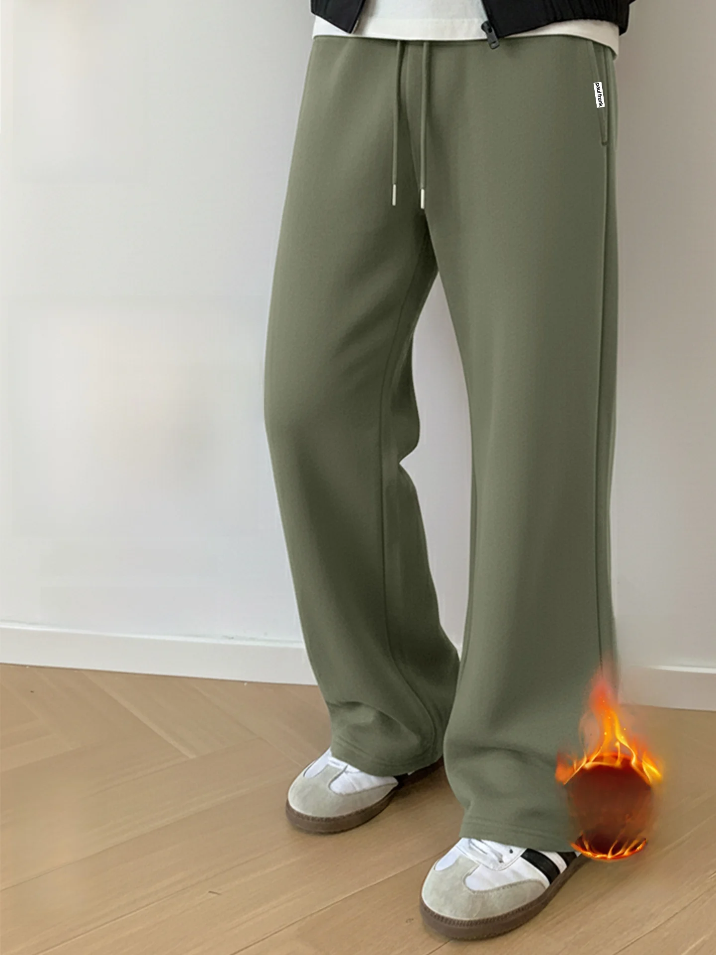 

Men's Fce Lined Thiened Casual Pants Autumn Winter Vintage Loose Wide Leg Straight Cut Trousers Streetwear