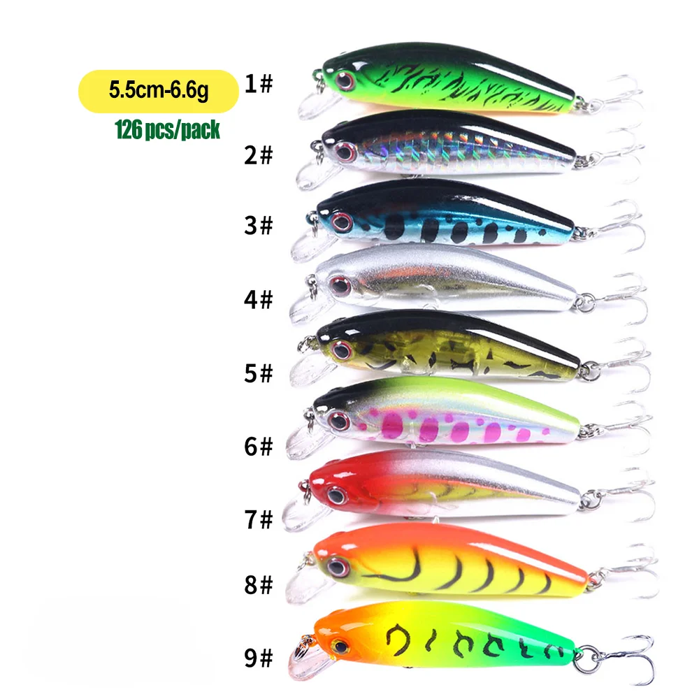 

126pcs Lures Fishing Wholesale 5.5cm/6.6g light Sinking Minnow Lure Hard Bait Beach Walker Pesca Bass Fishing