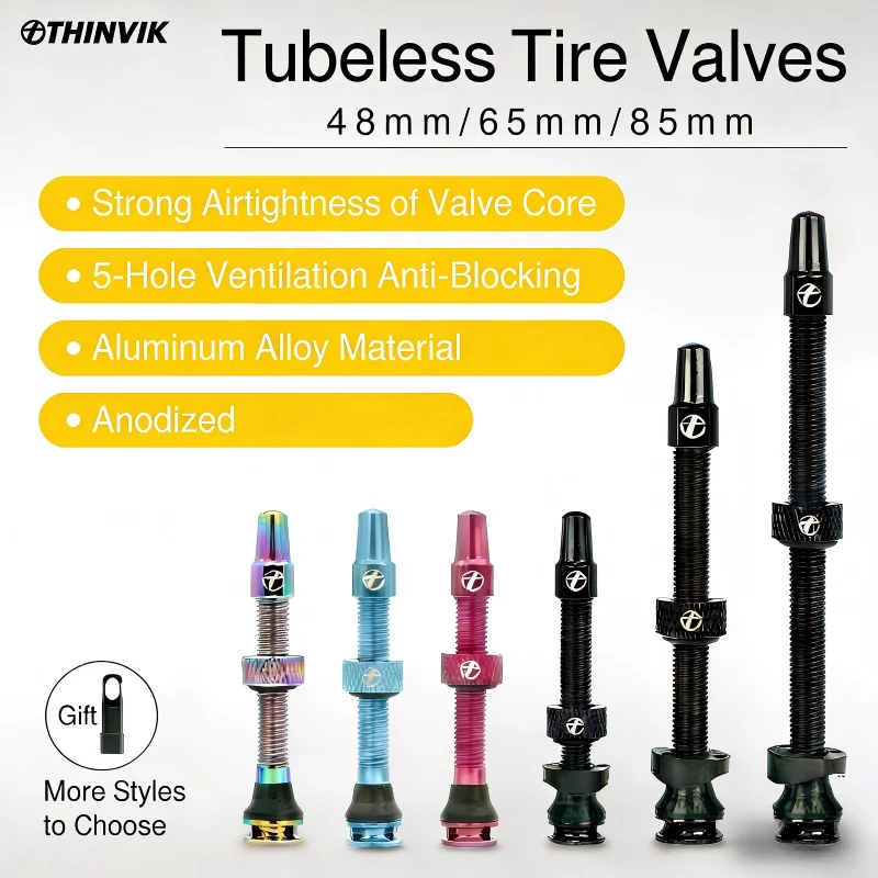 

Thinvik Presta Valve Set for Bicycle 48MM 65MM 85MM Tubeless Bike Valves with Core Removal Tool And Cap Road And Mountain Bike