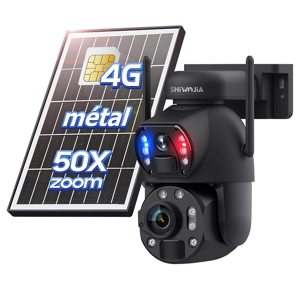 50X Optical Zoom 4G LTE Security Solar Camera 12MP Dual-Lens 15600mA Battery Powered PTZ Camera Video Recording PIR Motion CCTV