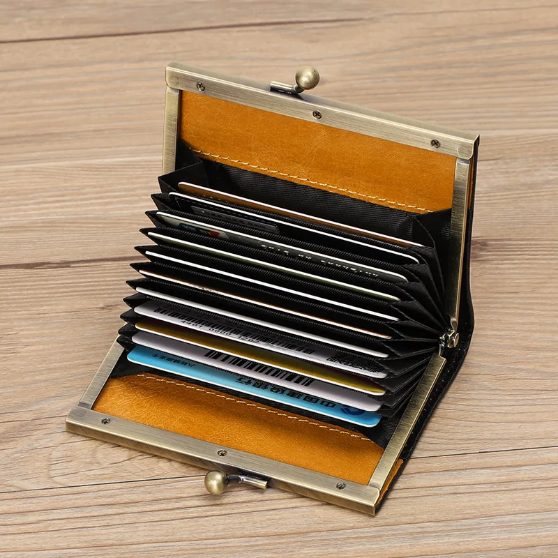 Head layer oil wax cattle pickups cover ladies retro certificate bag multi card real pickup bag