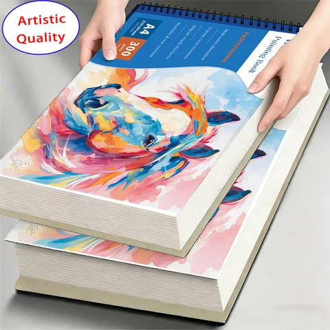 A4 & A5 Watercolor Sketch Pad, 300GSM Thick Art Paper, 16 Sheets, Acid-Free Journal for Watercolor, Gouache & Beginner Painting
