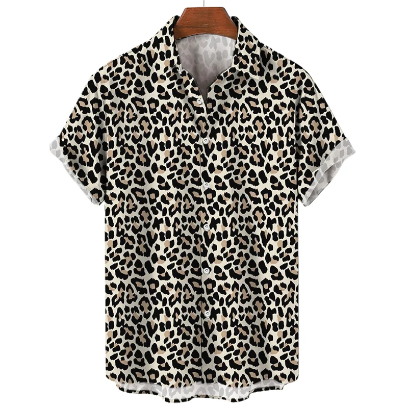 Verão leopardo impressão 3d camisas de praia das mulheres dos homens casual moda streetwear lapela camisa de manga curta masculino topos blusa homem roupas