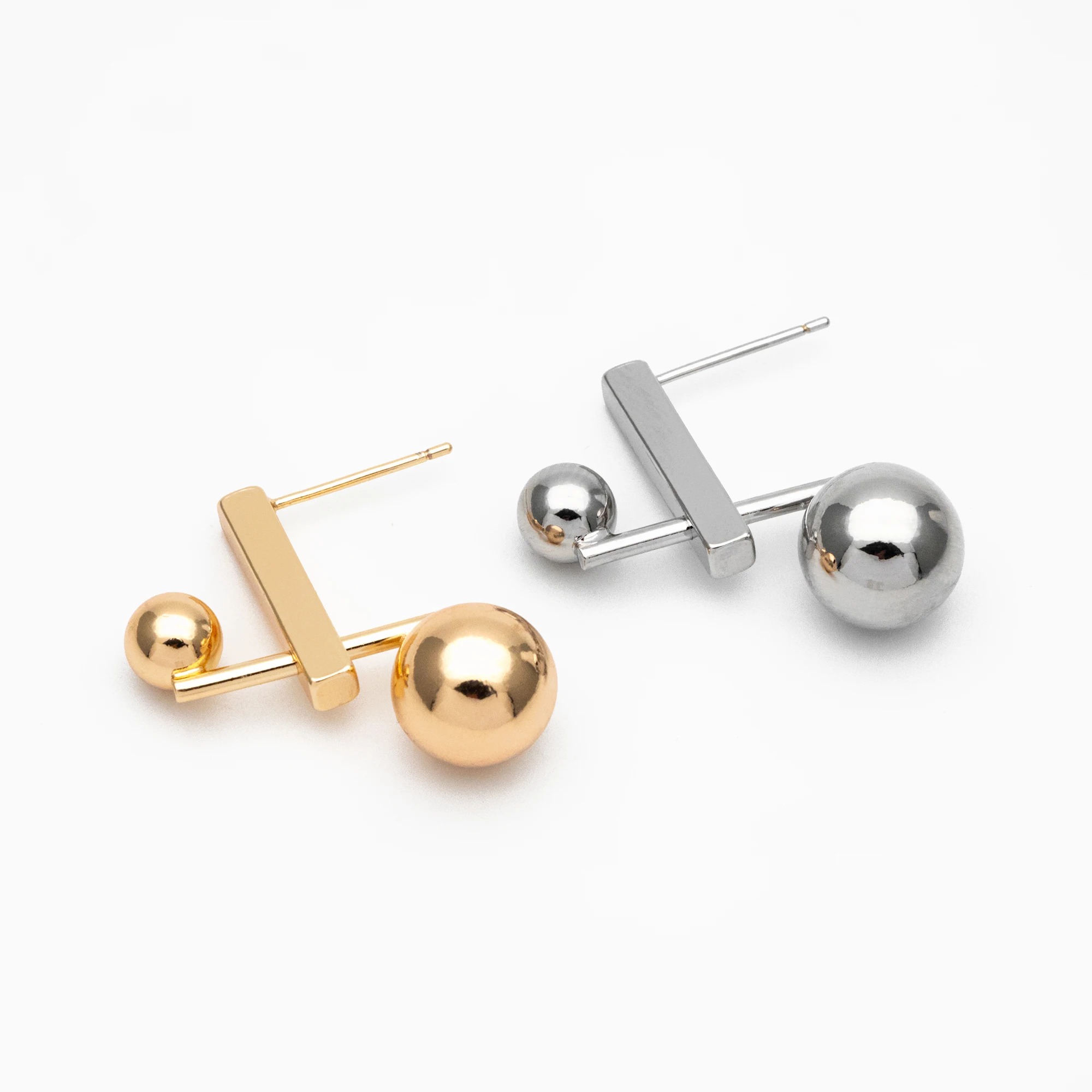 

4pcs Gold/ Silver Sphere Bar Earrings, 18K Gold/ Rhodium Plated Brass Geometric Earrings (GB-4313)