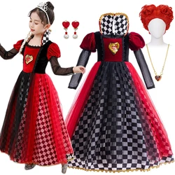 Kids Red Queen Alice Cosplay Wonderland Princess Dresses Girls Halloween Children Birthday Party Dress Up Performance Costumes