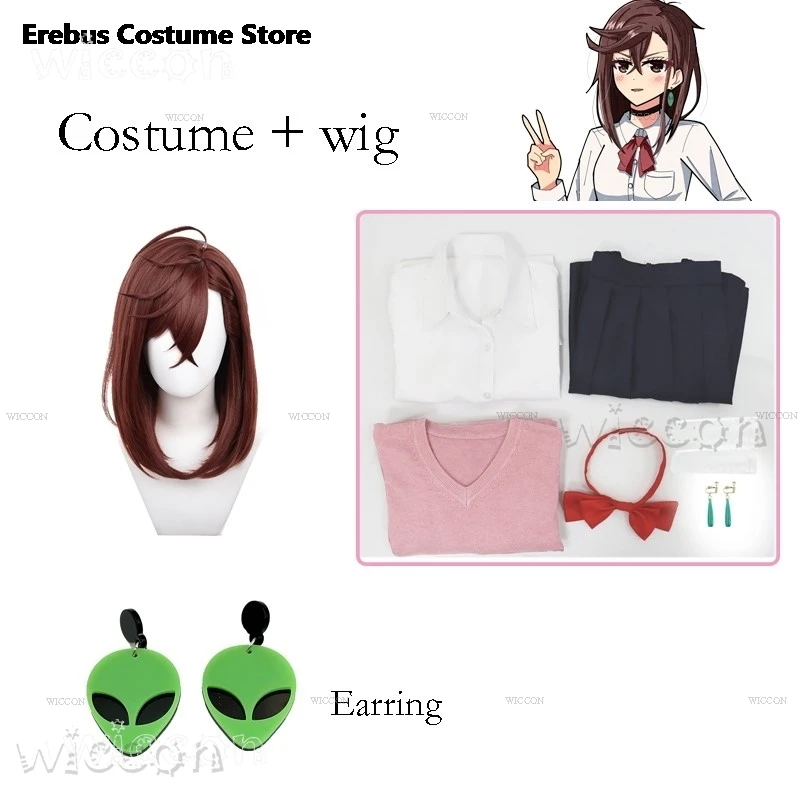 Dandadan Momo Ayase Momo Cosplay Costume Wig Earring Girls Jk School Uniforms Pink Sweater Outfit Women Roleplay Halloween Party