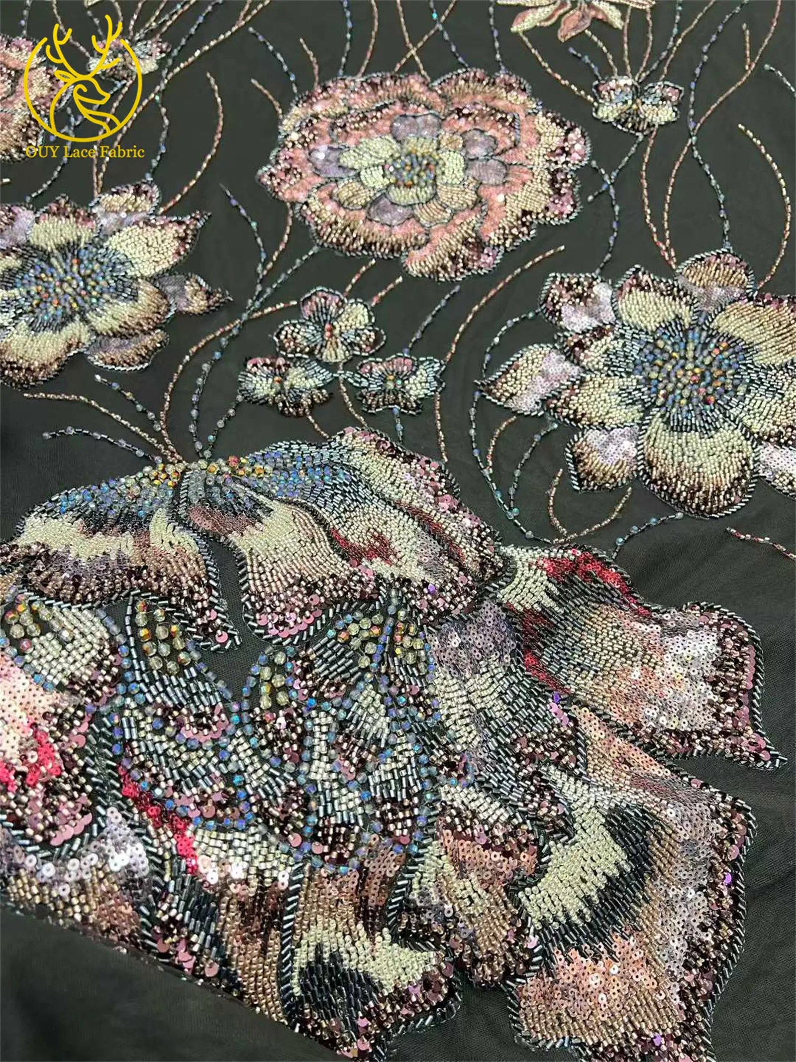 Neuer Afrikanischer Perlenstickerei-Spitzenstoff 2026 Französische Pailletten Große Blumen-Spitze Nigerianischer Stickerei-Netzspitzenstoff für Brautkleider – Detail 16