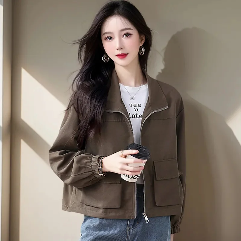 

Retro Windbreaker Jacket Women's Spring Autumn 2025 New Casual Short Trench Coat Female Fashion Outerwear Temperament Overcoat