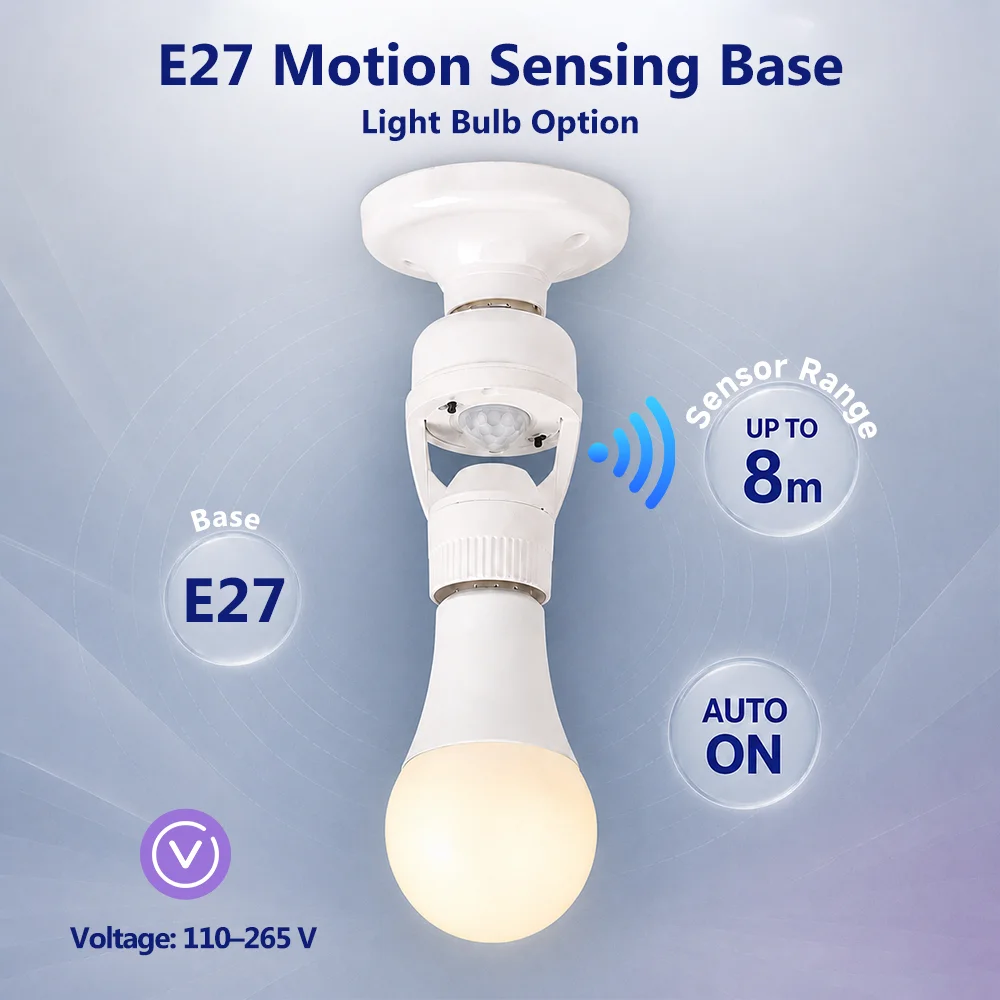 Motion Sensor Lamp E27 Induction Lamp Holder Night Lamp Socket Base E27 Delay Time Adjust Switch 110V220V Smart E27bulb opttion