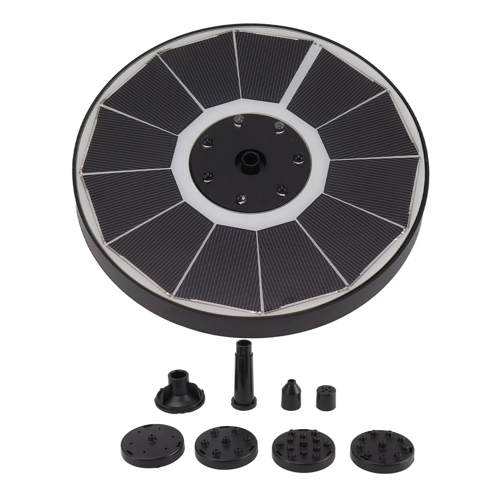 Solar Fountain Light with 8 Nozzles 3.5W 900mAh Colorful Powerful Solar Bird Bath Fountains for Bird Bath Garden Black Nozzle