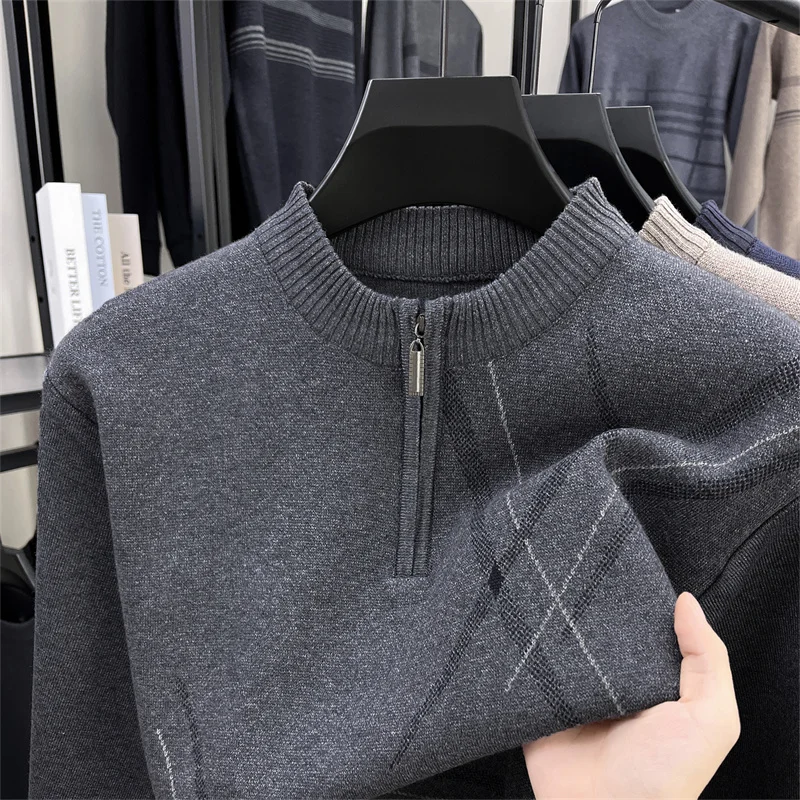 High-Quality Luxurious Men's Long-Sleeved Pullover with Half-Zip Closure Round Collar New Korean-Style Casual Fashion Men's Wear