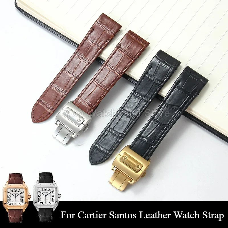 Durable Watch Bracelet for Cartier Santos Secure Lock Deployment Buckle Black Brown Blue Daily Wear Replacement Watch Strap 21mm