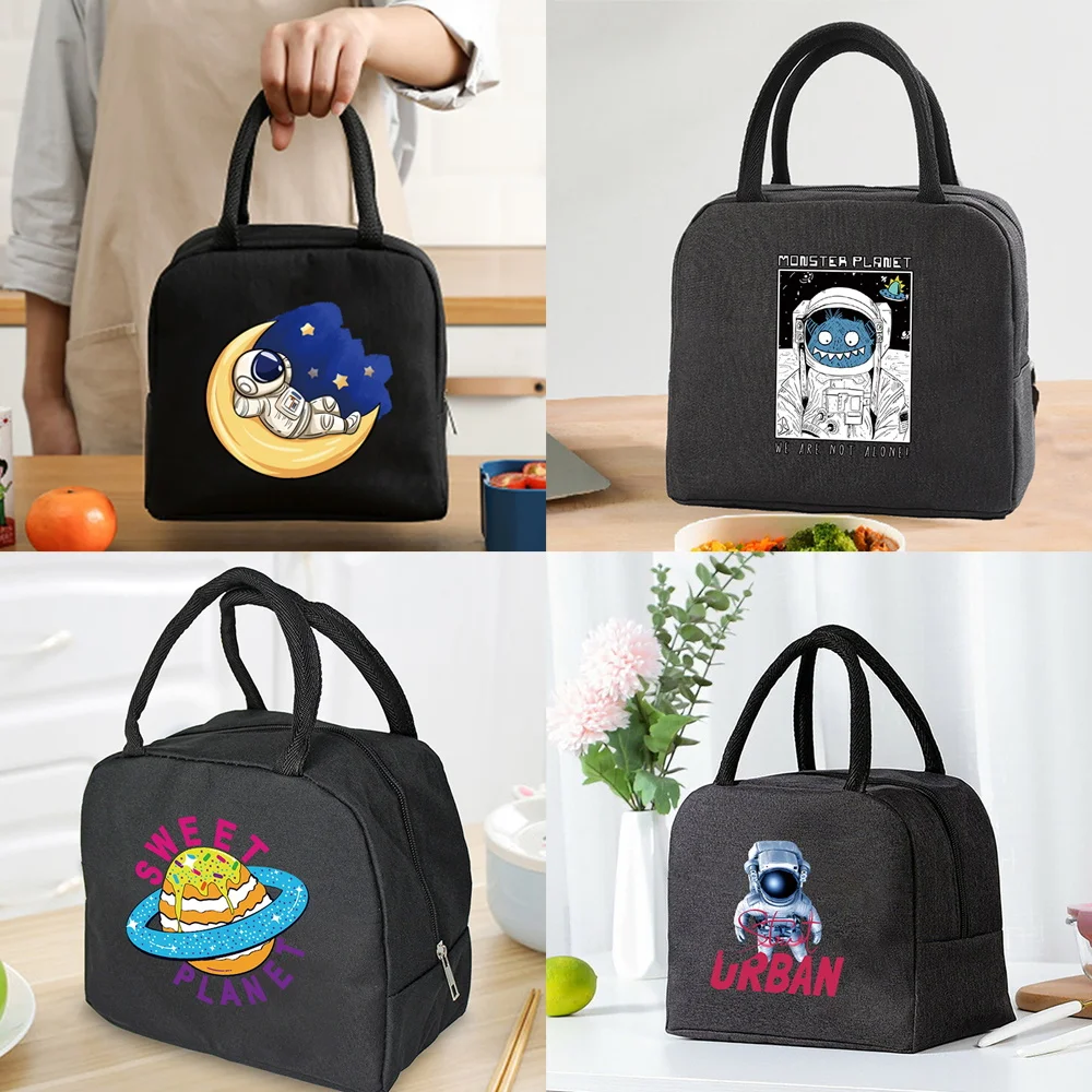 Insulated Lunch Bag  Zipper Cooler Tote Thermal Bag Lunch Box  Canvas Food Picnic Lunch Bags for Work Handbag Astronaut Pattern