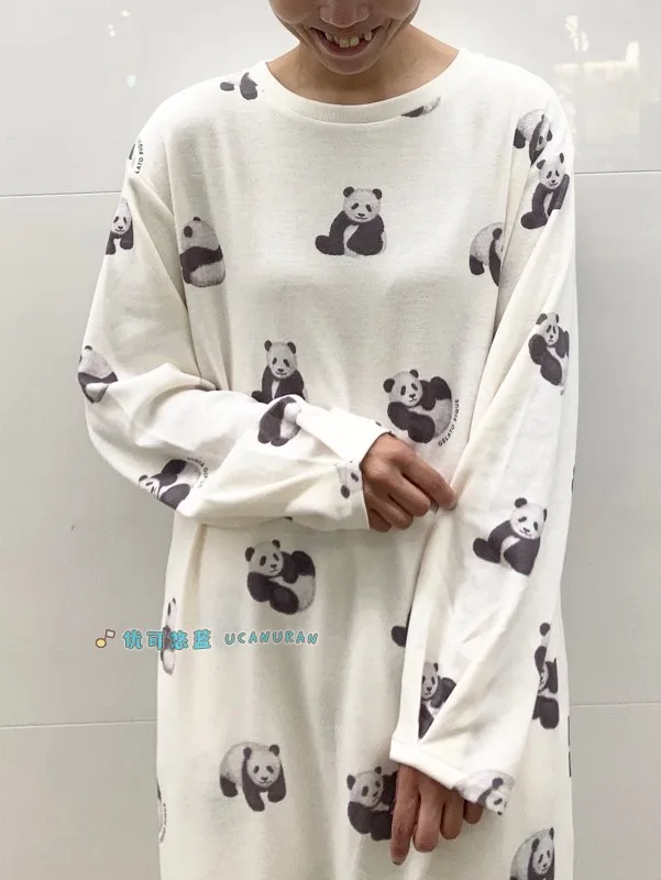 2023 New Arrive Japan Cotton Modal Panda Long Sleep Pajamas Dress Home wear Gown Loungewear