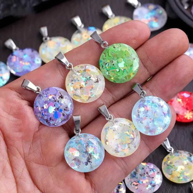 

50 шт./лот, оптовая продажа, розовая, синяя луна, звезда, смоляные подвески, модные круглые стеклянные красочные серьги-подвески, брелок для изготовления ювелирных изделий