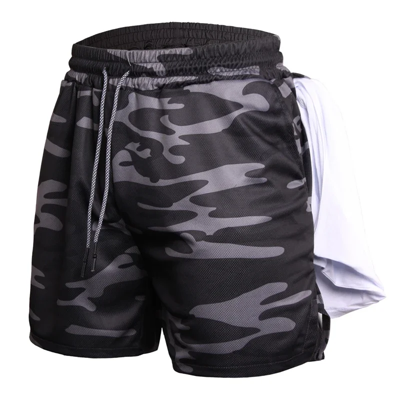 Dean M-Short de sport camouflage à séchage rapide pour homme, 2 en 1, à un pont, pour fitness, jogging, entraînement