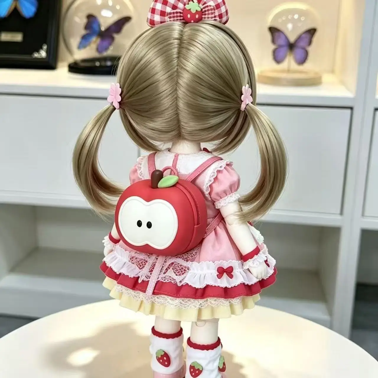 Kawaii Mini 3D Printed Ins Cute Red Green Apple Backpack for BJD 6-inch Dolls Doll Accessories Photo Props Decorations Cute Gift