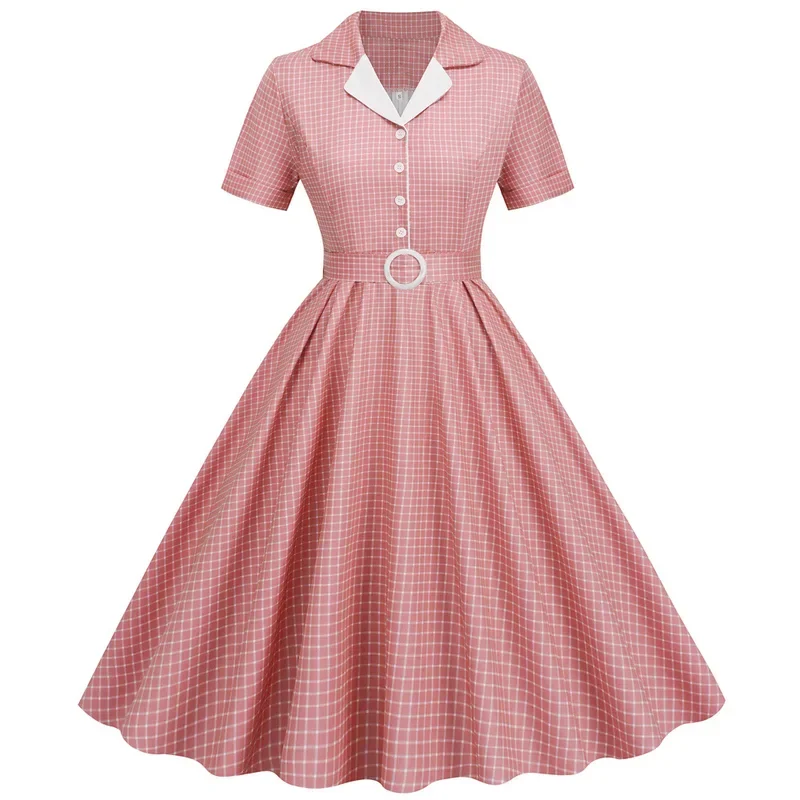 Plaid Vintage Office Lady Summer Dresses Women 2024 Fashion Retro 50s 60s 70s Swing Pinup Rockabilly Party Dress Robe Vesidos
