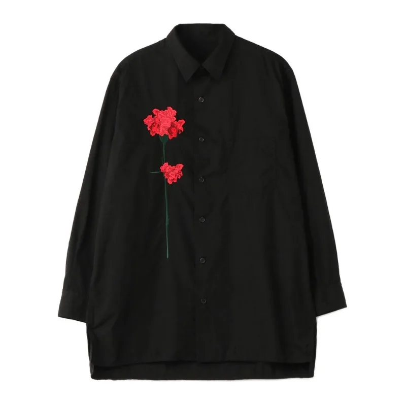 Dianthus Caryophyllus Embroidery Print Shirt Dark Yohji Style Homme Men Shirts for Man'S Clothing Unisex Shirt for Women