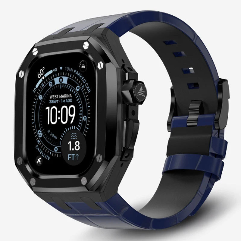 Luxury Modification Kit For Apple Watch Ultra 3 49mm Leather Strap For iwatch Series Ultra 2 1 49mm Stainless Steel Refit Kit