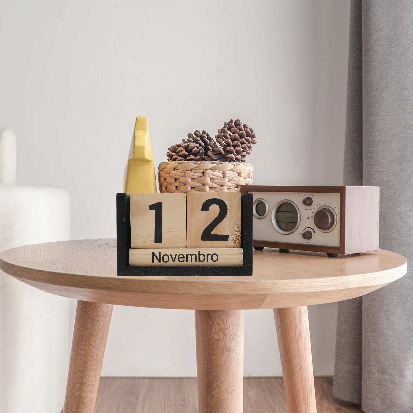 

Daily Use Wooden Block Calendar Office Desktop Month Week Date Perpetual Ornament