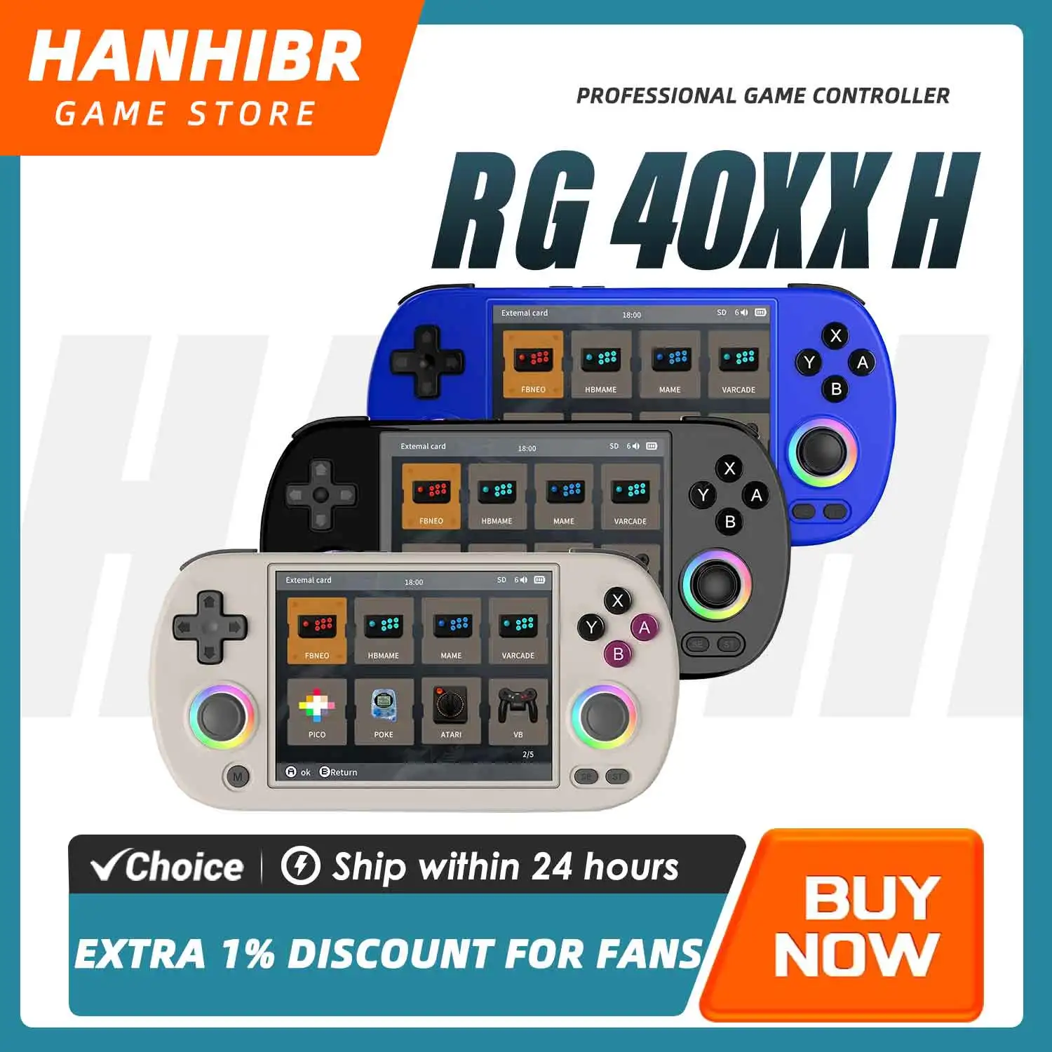 

ANBERNIC RG40XX H Ultra-Thin Horizontal Retro Gaming Device 4" OCA IPS H700 Linux RGB Light Ring 5G WiFi Moonlight HDMI Gift