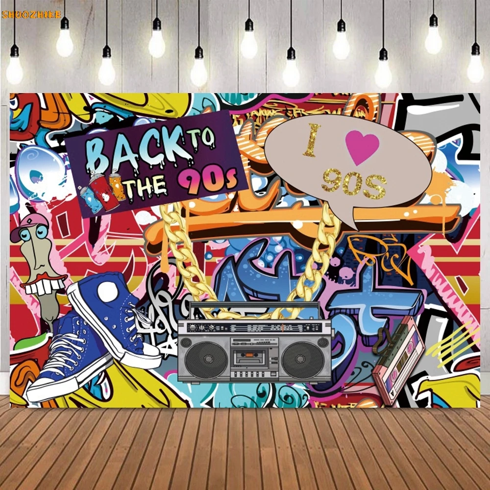80's 90's Disco Music Theme Backdrop Hip Hop Birthday Party Decor Graffiti Neon Adult Baby Photo Photography Background Props