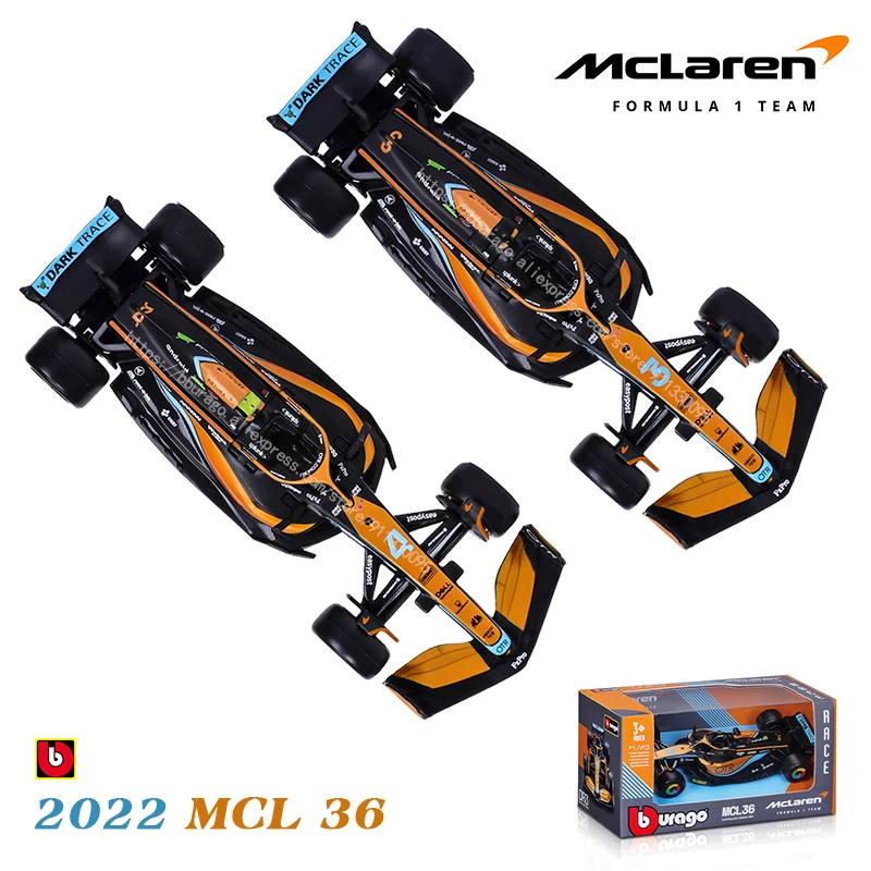 Bburago 1:43 2022 F1 McLaren MCL36 #3 Daniel Ricciardo #4 Lando Norris Alloy Luxury Vehicle Diecast Cars Model Toy