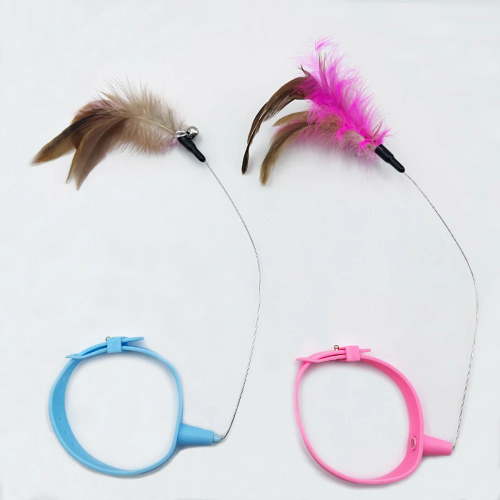 Cat Collar Toy Teasing Wand with Bell, Feather, Adjustable Design Collar Relieve Boredom Interactive Cat Teaser Wand Supplies