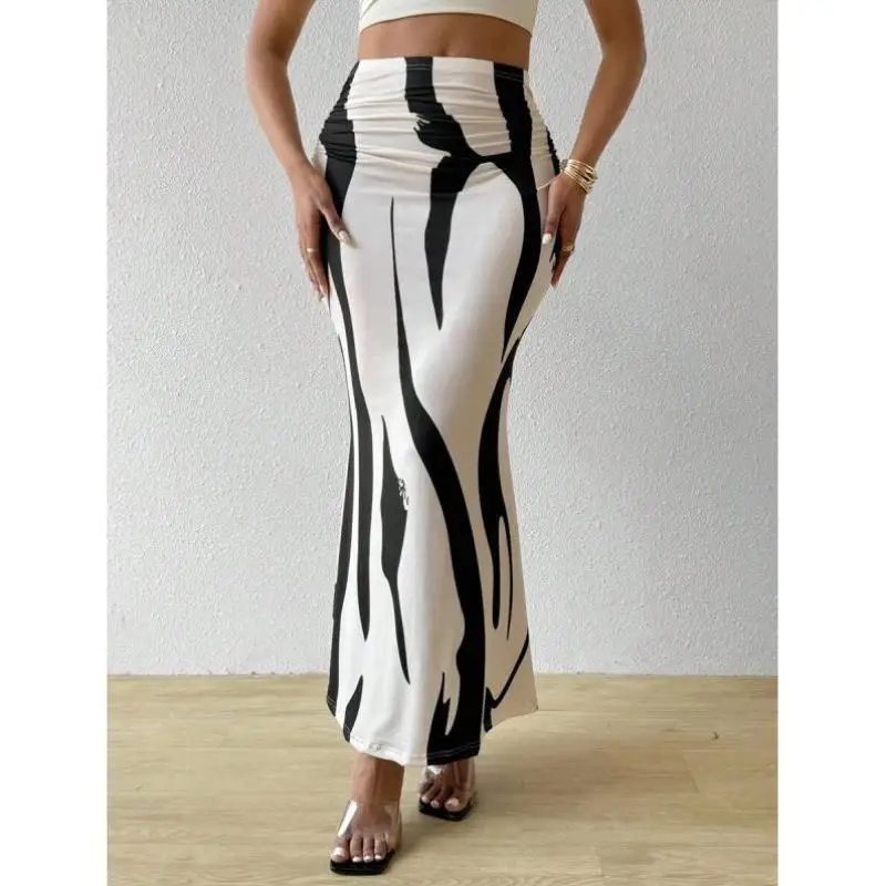 

Women's Long Pleated Skirt Set Floral Print Cross-Border Sle plus Size Vintage Ciwalk Nine-Piece Pants Polyester Fiber